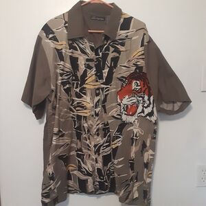 No Boundaries Button Up Shirt Mens XL Vtg Jungle Tiger Bamboo Short Sleeve